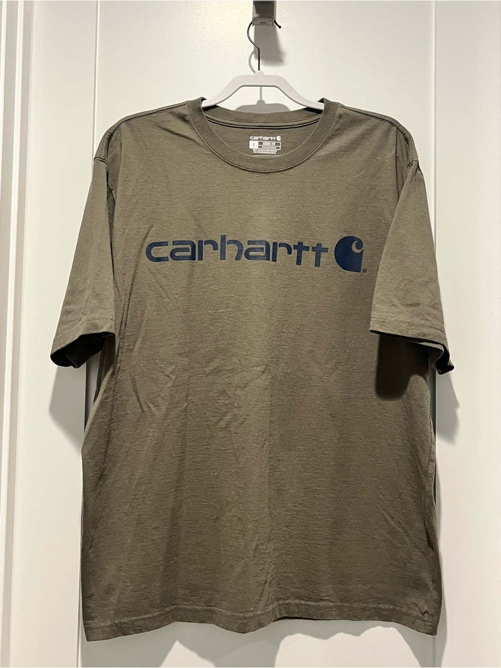 Carhartt Olive Green Short-Sleeve Tee with Navy Logo
